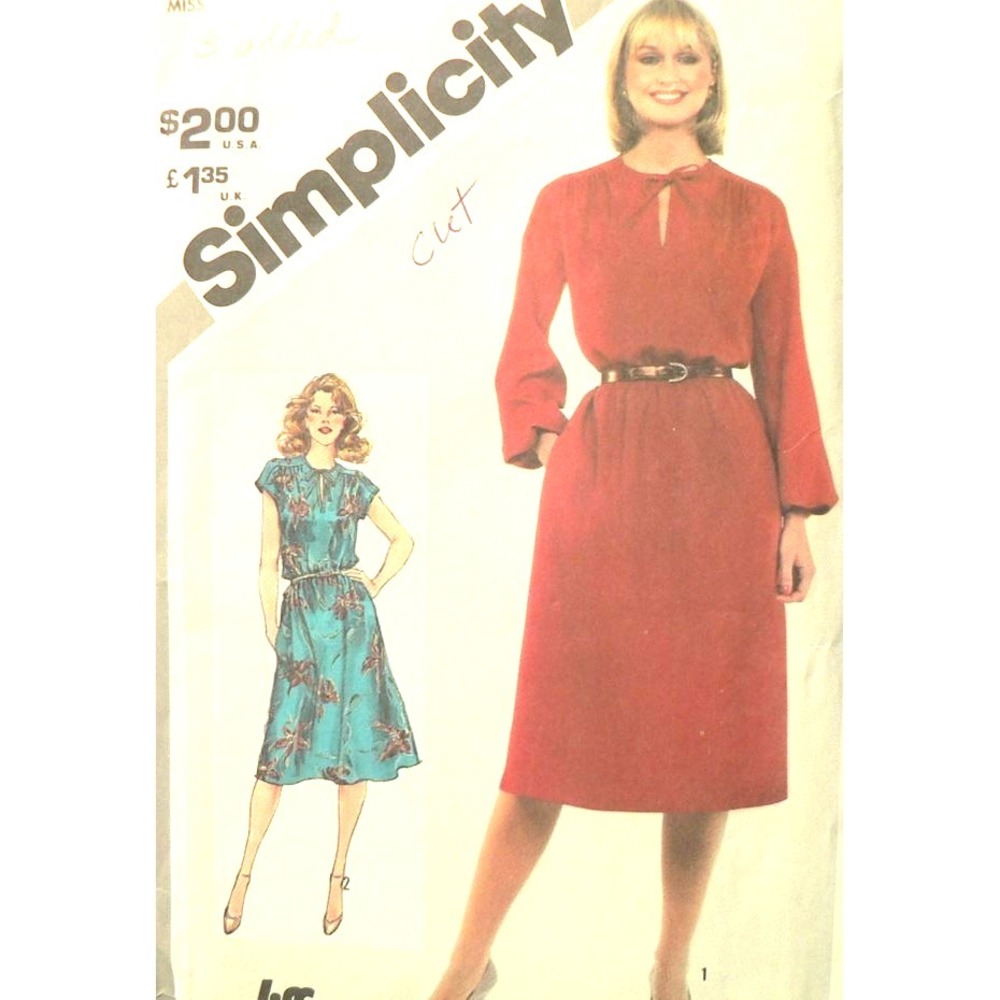 Vintage Simplicity Sewing Pattern 5195 Women's Pullover‎ Dress Size 12 Cut 1981